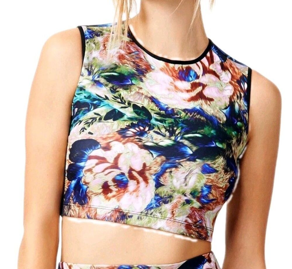 Clover Canyon James Joyce Neoprene Crop Top Sz M Sleeveless Photographic Floral